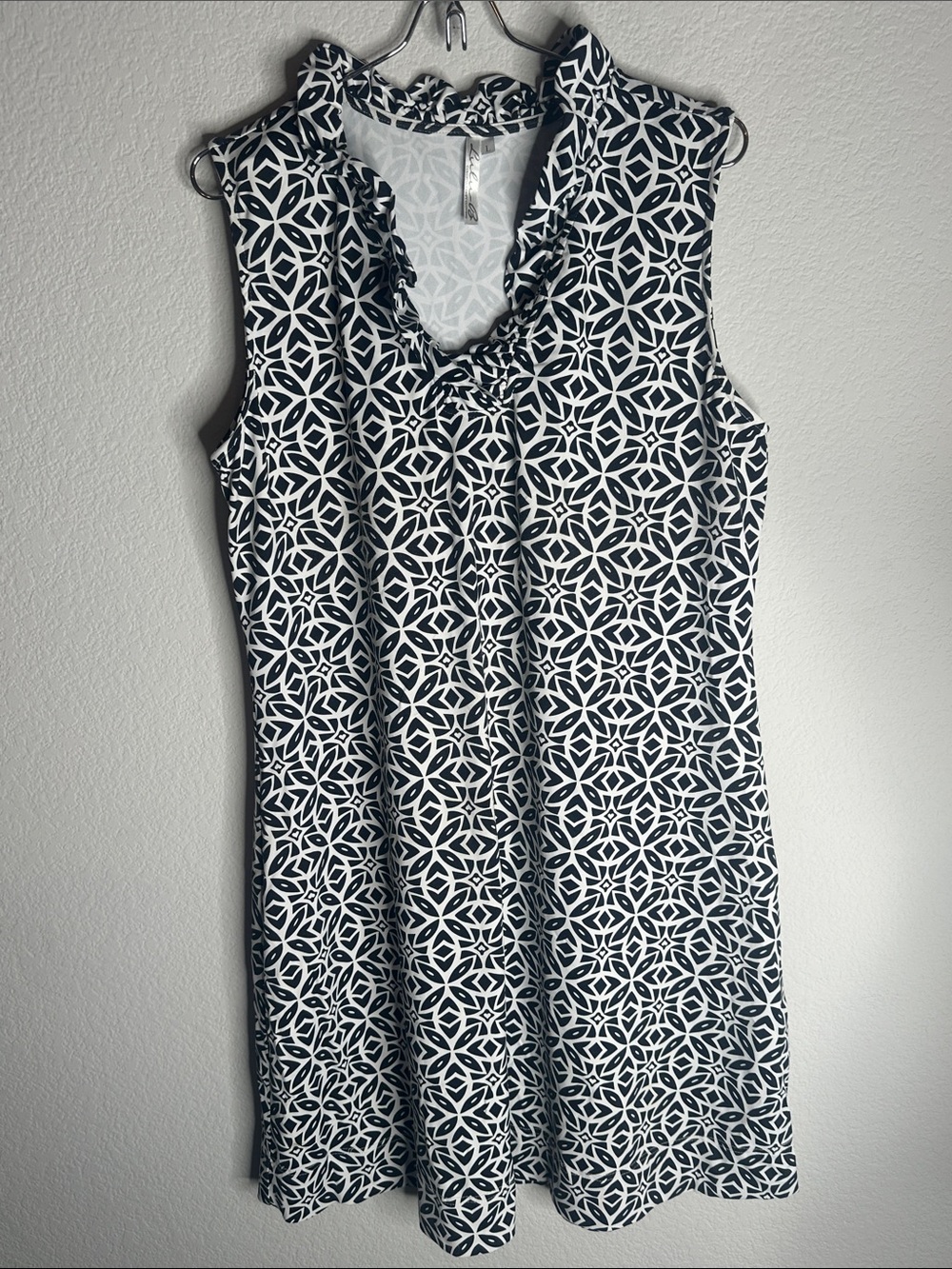 Lulu-B Navy & White Sleeveless Geometric Swim Coverup